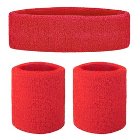 GOGO Sports Sweatband Set (1 Headband and 2 Wristbands), Terry Cloth Athletic Sweat Bands for Basketball, Gym-RED
