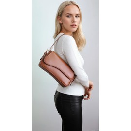 Barabum Shoulder Bag for Women, Y2K Trendy Purse Vegan Leather Hobo Handbags, Clutch Saddle Bag with 2 Removable Straps (Brown)