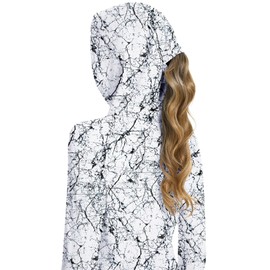 Bashafo Womens Gym Clothes UPF 50+ Long Sleeve Fishing Shirts Athletic Hoodie Quick Dry UV Protection Clothing Outdoor (White Black Print, XXL)