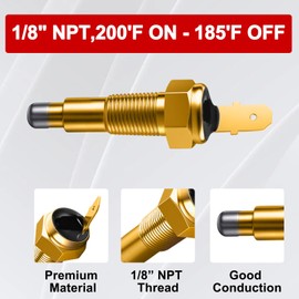 YDYKPOWER 1/8" NPT Thermostat Fan Switch 200'F On - 185'F Off, Automotive Engine Electric Temp Radiator Cooling Fans Temperature Switches Sensor for Cars and Trucks