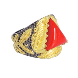 Designer-Statement-Ring, 925er Sterlingsilber, Schwarz rhodiniert vergoldet SZ-V 1/2-4725-A, Edelstein, Koralle