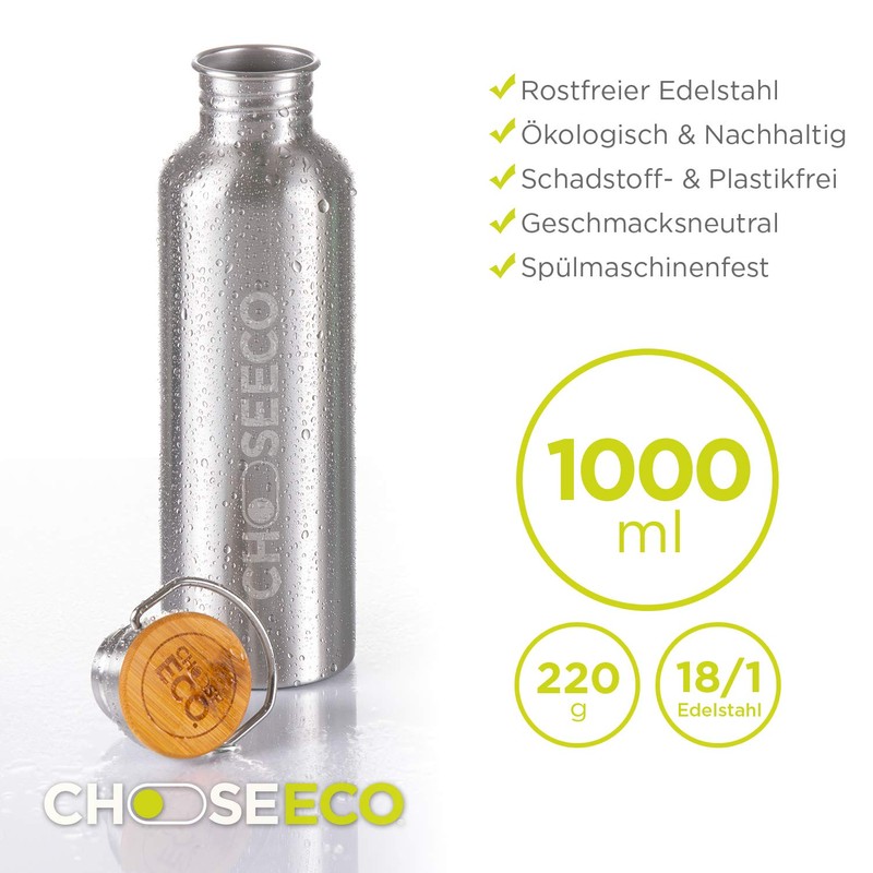 ChooseEco Drinking Bottle Stainless Steel Sustainable Water Bottle with Bamboo