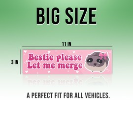 Funny Sad Hamster Meme Bumper Sticker Bestie Please Let Me Merge Pink 11x3in Sticker, Funny Bumper Sticker for Car Truck, Waterproof UV-Resistant Sticker