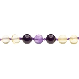 AmberSky Genuine Amber Necklace and Bracelet from Baltic Sea Made with Polished Lemon Amethyst and Violet Agate 33 cm (13 and 5.9 Inches), Baltic-Amber
