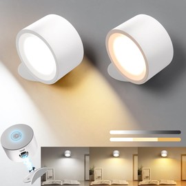 ESUNYD LED Wall Sconces Rechargeable Wall Mounted Wireless Lights, 3 Color Temperatures & Dimmable, Magnetic 360° Rotation Picture Lights Bedside Decor Wall Lamps for Bedroom Night Reading-White