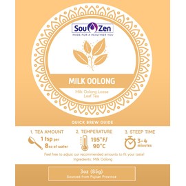 Sou Zen Milk Oolong 3oz (85g) Loose Leaf Tea | Rolled Oolong Leaves from Fujian Province | Naturally Organic Ingredients | Delicious Milky and Buttery Taste | Delicate Aromas and Satisfying Flavors for Hot or Iced Teas