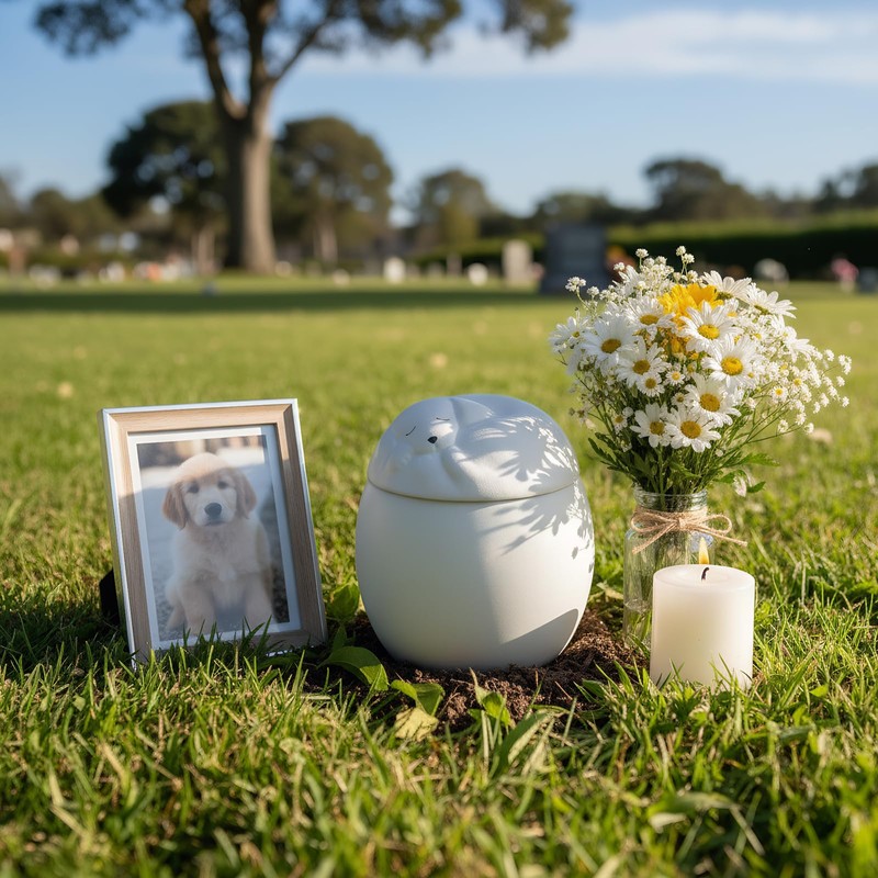 530ml Ceramic Pet Cremation Urn for Dogs, Sleeping Dog Lid