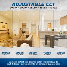 6 Inch LED Recessed Light with Junction Box with 5 CCT Selectable 2700K/3000K/3500K/4000K/5000K With Adjustable Watts and Lumens 9W-700LM/12W-900LM/15W-1000LM -Edge-lit technology, I.C. rated, 6-Pack