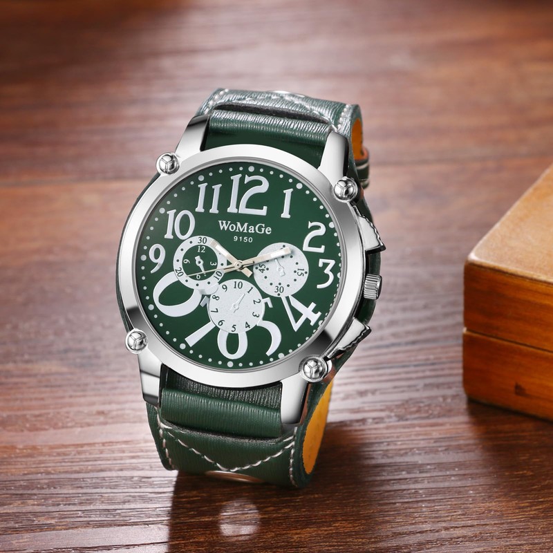 JewelryWe Men's Steampunk Leather Watch: Easy to Read Large Big