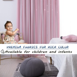 AOWELLOW 2 Panels Pink Star Blackout Curtains 84 inches Long, Privacy Light Filtering Cute Drapes for Kids Bedroom, Thick Grommet Double Layer Nursery Princess Curtains for Glass Door (W52 X L84)