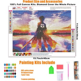 HUASHUZI 5D Diamond Painting Attack on Titan Anime Diamond Painting Set Full 30 x 40 cm Pictures Diamond Painting Adult Cross Stitch Kits