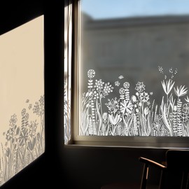 ChicSkin Pure White Window Border Film Floral, Removable See Through Static Cling for Glass Window Decor, Living Room, Wild Flowers Stickers Glass Decor 59.06"X15.35"