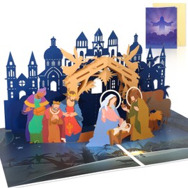 HOWAF Pop Up Christmas Cards Christmas Nativity Scene Card With Envelope, 3D Christmas Cards Pop Up The Nativity Jesus Religious Merry Christmas Greeting Cards for Christmas Gifts Christmas Presents