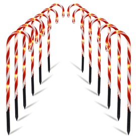 Biswing Christmas Outdoor Candy Cane Lights, 12 Pcs Christmas Pathway Markers with 72 Count Warm White Lights, Connectable for Indoor Outdoor Holiday Walkway Patio Garden Christmas Ornament