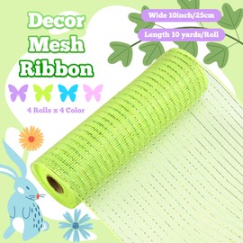 Yuefunny 10 Rolls Easter Ribbon 6 Rolls 2.5" x 5 Yards Bunny Egg Wired Edge Ribbon 4 Rolls 10" x 10 Yards Mesh Ribbon Rolls Carrots Gnome Chick Truck Wrapping Ribbon for Easter DIY Craft