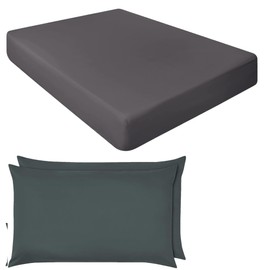 NIYS Luxury Bedding 100% Egyptian Cotton 40CM/16 Extra Deep Fitted Sheets (Charcoal, Double + pillow pair)