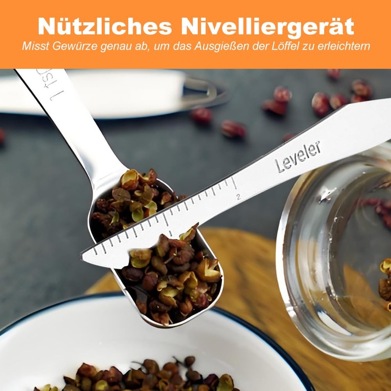 7 Piece Stainless Steel Measuring Spoon Set (18/8) with Scraper