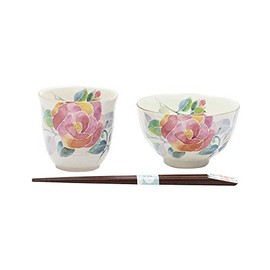 花ことば 飯碗湯呑バラ(天宝箸付) 40486