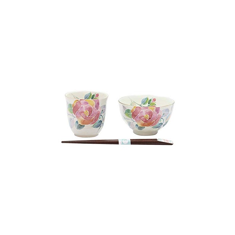 花ことば 飯碗湯呑バラ(天宝箸付) 40486