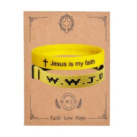 2PCS WWJD Christian Bible Verse Silicone Bracelets Set WWJD Braided Rope Bracelet Christian Quote Rubber Cross Bracelets What Would Jesus Do Woven Religious Wristbands- Yellow