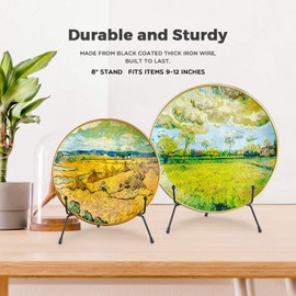 Mocoosy 4 Pack Improved Anti-Slip Plate Stands for Display, 8 Inch Plate Holder Display Stand, Picture Frame Holder Stand, Black Iron Easel Stands for Photo, Decorative Plate, Tablets and Tabletop Art