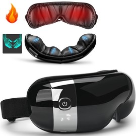 fmlave Father's Day Gift Eye Massager with Heat and Cooling for Migraines, Dry Eyes, Dark Circles, Rechargeable Bluetooth Music Eye Mask Massager Improve Sleeping - Great Gifts for Woman and Man (White) - Color: Single hot compress style - black