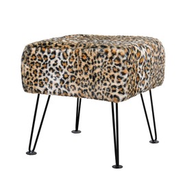 Home Soft Things Leopard Type Ottoman Bench 17" x 17" x 17" Square Footrest Upholstered Mink Fabric Decor for Living Room End of Bed Entryway or Bedroom Sitting Stool with Storage Need Assemble