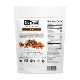 NuTrail Nut Granola, Cacao, No Sugar Added, Gluten Free, Grain Free, Keto, Low Carb, Healthy Breakfast Cereal 8 oz. 6 Count