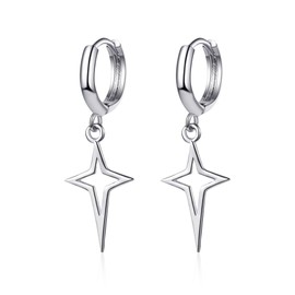 JDONL Minimalist Cross Hollow Star Dangle Drop Small Hoop Earrings Huggie Hoop Earrings Constellation Tiny Star Cartilage Studs Earring Jewelry Gift (Silver)