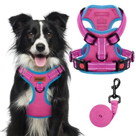 MIDOG No-Pull Dog Harness | Adjustable & Reflective Pet Harness Leash Set for Small Medium Large Dogs Walking, Training| No Choke, Front Clip, Soft Padded Vest with Easy Control Handle - Pink, XL