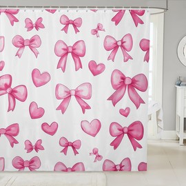 Erosebridal - Cortina de baño para niñas, diseño de lazo rosa de 72 pulgadas de ancho x 72 pulgadas de largo, diseño de lazo de Kawaii Love Bowknot para niños, bonita cortina de ducha con lazo