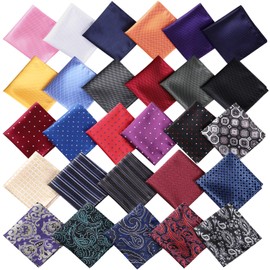 Jeatonge 28 Pack Pocket Squares for Men Men's Handkerchief Mens Pocket Squares Set Assorted Colors with a Holder