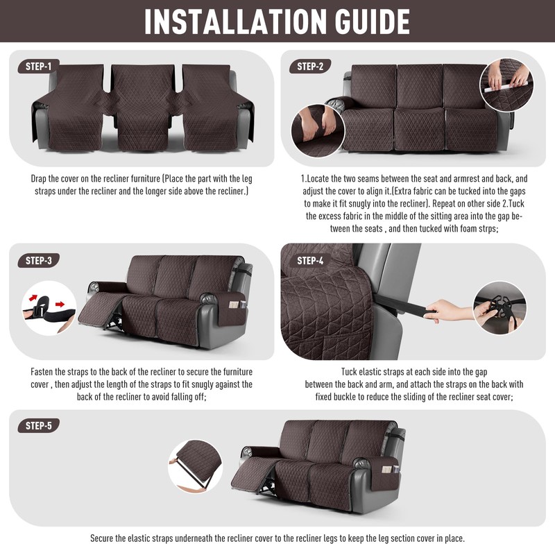 TAOCOCO 100% Waterproof Recliner Cover, Non-Slip Washable Reclining Couch Cover