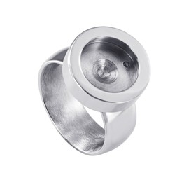 Quiges Shiny Silver Stainless Steel Interchangeable Ring 12 mm Mini Coin Holder and Interchangeable White Coloured Coin in Various Sizes, Stainless Steel, Pearl