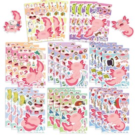 24 Sheets Axolotl Make-a-Face Stickers Mix 'n Match Crafts for Kids Axolotls Party Make Your Own Axolotl Stickers for Party Favors,Birthday Goodie Bag Fillers,Classroom Rewards(Axolotls)