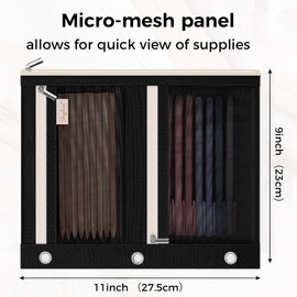 SKYDUE 3 Ring Pencil Pouch for Binder, Zipper Binder Pencil Pouch with 3 Pockets and Mesh Window, Durable Organizer for School Supplies, Cables, Earbuds, Makeup