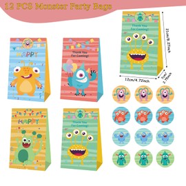 86 Pieces Monster Party Bag Set, Monster Theme Party Gifts, Monster Birthday Party Accessories with Snap Bracelets, Key Chain, Gift Bags, Stickers, for Children's Birthday Parties Boys Girls