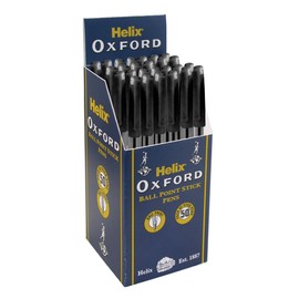 Helix "Oxford" Ball point Stick Pens - BLACK PB1026 (Pack of 50)