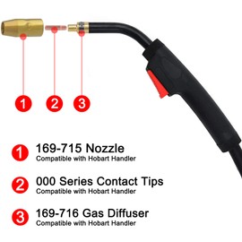 MIG Welding Gun Torch fits 245924 Hobart Handler 135/140/175/180/187 Mig Welders Parts,100A 15ft Hobart Welder Replacement Hobart H-10/195957 H100S2-10/245924 with .030" .035" Tip-Nozzle-Diffuser
