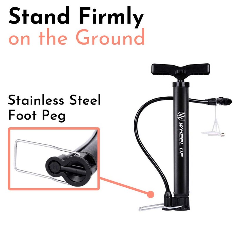 Portable Bike Floor Pump Automatically Reversible Presta & Schrader Valves