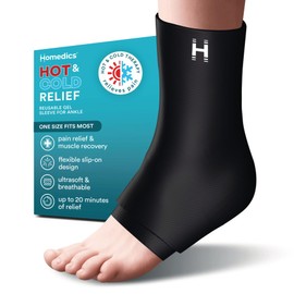 Homedics Hot and Cold Relief Gel Ankle Sleeve, Heat or Ice Therapy for Sore Ankles and Heels, Soft-Touch Stretch Fabric, Contoured Hydrogel Design for Comfort and Relaxation