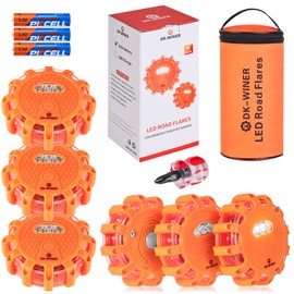 DK-WINER LED Road Flares roadside emergency car kit emergency road flares Kit with Magnetic Base for Vehicles & Boat | 9 Flash Modes(with Batteries) (6pack)