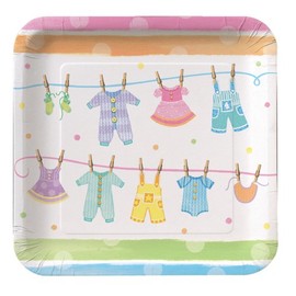 Sale - 8 Baby Clothes Large Square Plate - Baby Shower Party