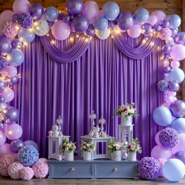 40 ft x 10 ft Wrinkle Free Purple Backdrop Curtain for Parties, 5ft x 10ft 8 Panels Polyester Purple Photo Backdrop Drapes for Wedding Birthday Party Baby Shower Fabric Photo Curtains for Mermaid