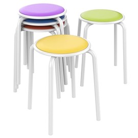 Yaheetech 10pcs Assorted Color Padded Stack Stools School Decoration Stools with Metal Frame Round Top 17.7" Height for Classroom Library Bar Multicolor 1