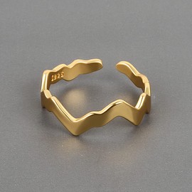 Chengxun Minimalist Irregular Wave Ring Opening Adjustable Shiny Simple Curved Index Finger Ring Party Jewelry for Women