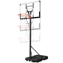 Aimking Portable Basketball Hoop Outdoor System with 44 Inch Shatterproof Backboard, 3.8FT-10FT Height Adjustable Basketball Goal System for Youth/Teens/Adults Indoor (White)