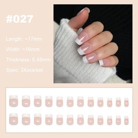 【NEW ARRIVALS!】 Press on Nails French Tip Bling Coffin Short Almond Fake Nails with Designs Glue on Nails Long Glossy Gradient Medium False Nails Reusable Full Cover Thick Nail Acrylic Stick on Nails for Women Girls 24 Pcs:_027