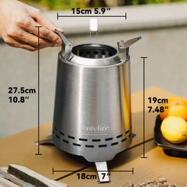 Onlyfire 2 in 1 Smokeless Fire Pit with Pot Bracket & Carry Bag, 8” Portable Tabletop Fire Place, Wood Burning Mini Firepit for Outdoor Camping Tailgating Patio Backyard, Stainless Steel, Silver FP045