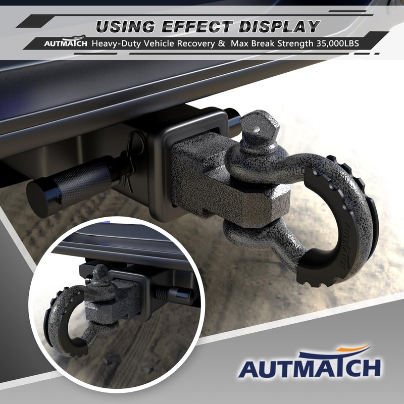 AUTMATCH Shackle Hitch Receiver 2 Inch - 3/4" D Ring